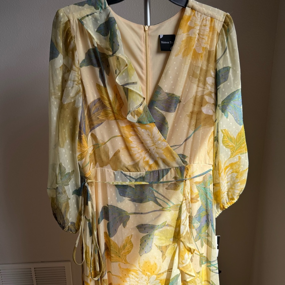 NWT Maison Tara Asymmetrical Hem Tiered Ruffle V-Neck Faux Wrap Midi Dress Sz 10 - Picture 3 of 11